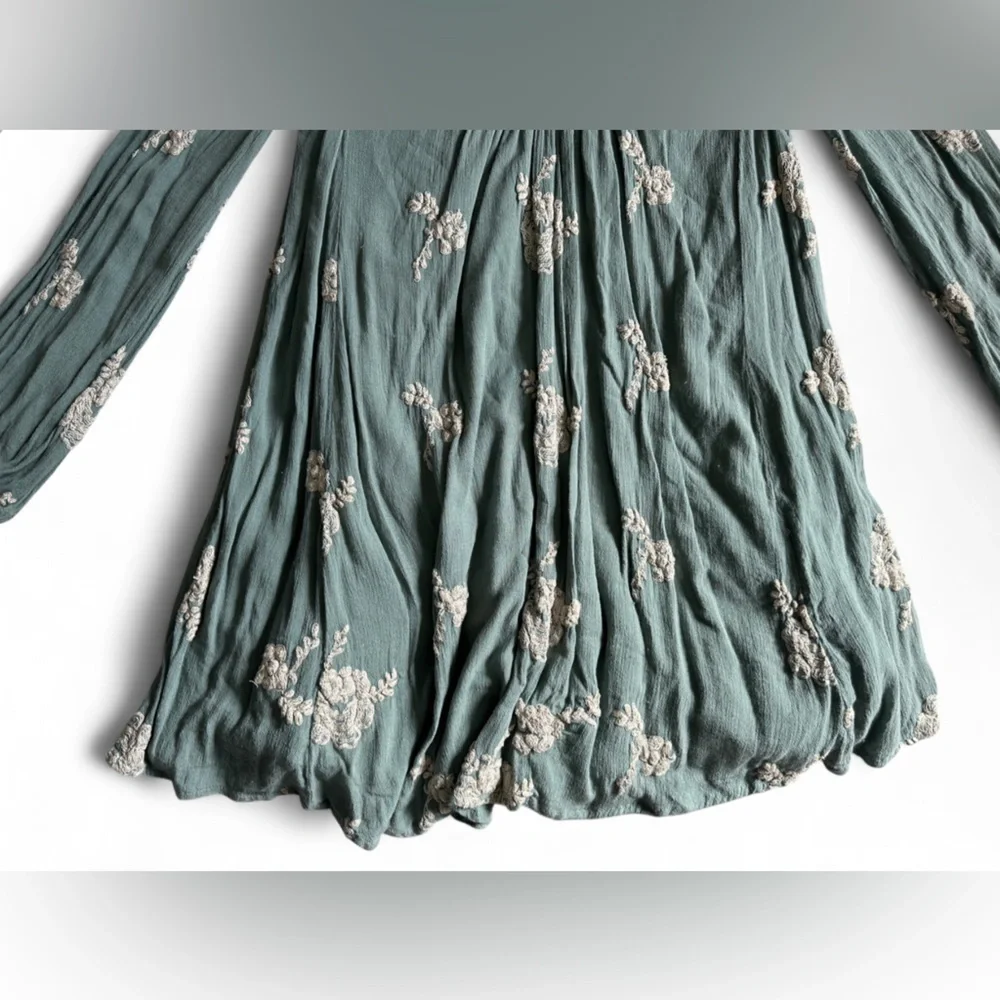 FREE PEOPLE Emma Embroidered Mini Dress Women’s Sage Green/Blue- Size XSmall